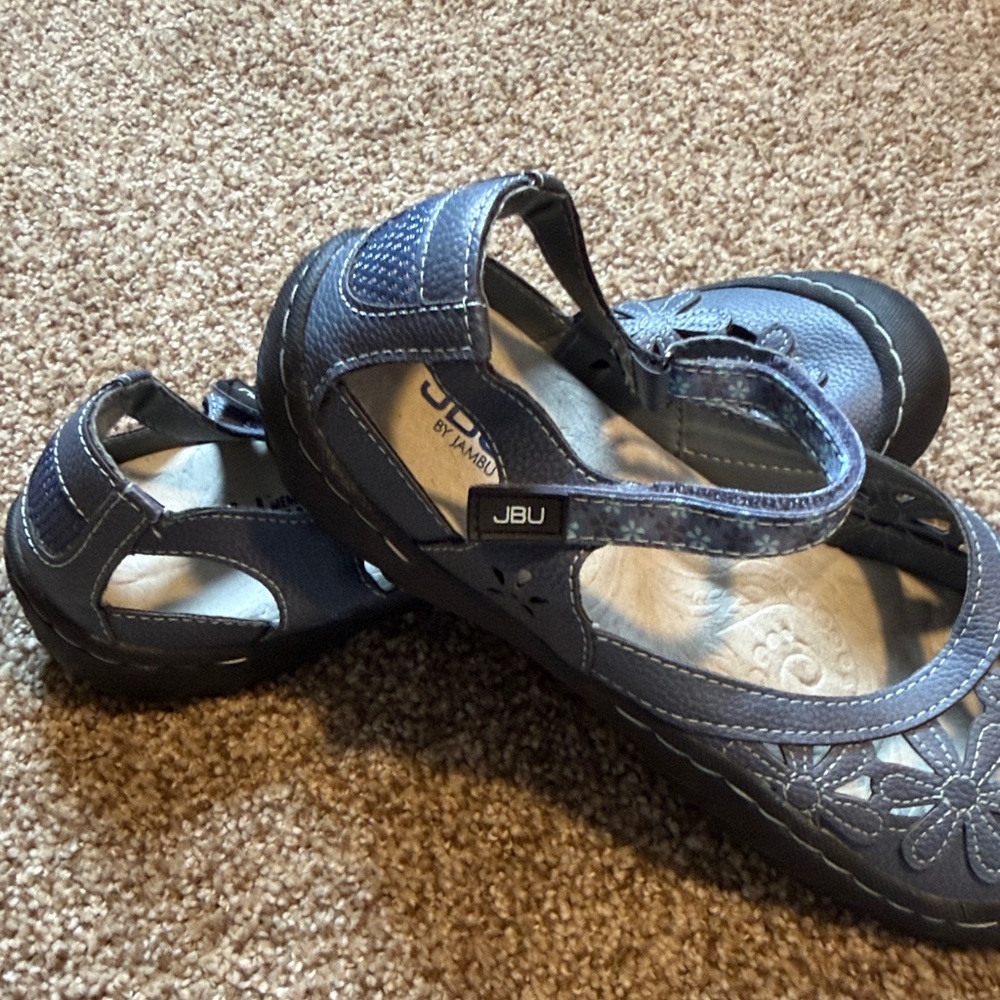 JBU Blue/Gray Floral Cutout Mary Jane Flats with Iridescent Strap - Picture 4 of 4
